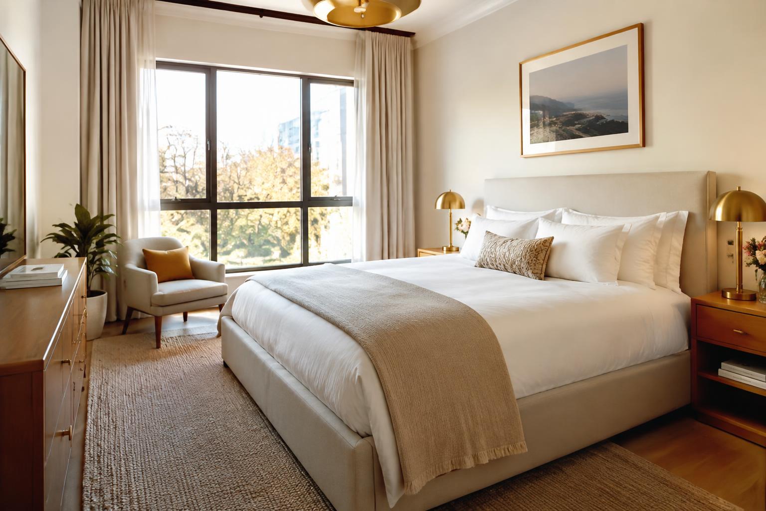 Professionally styled serviced accommodation bedroom with hotel-quality white linen